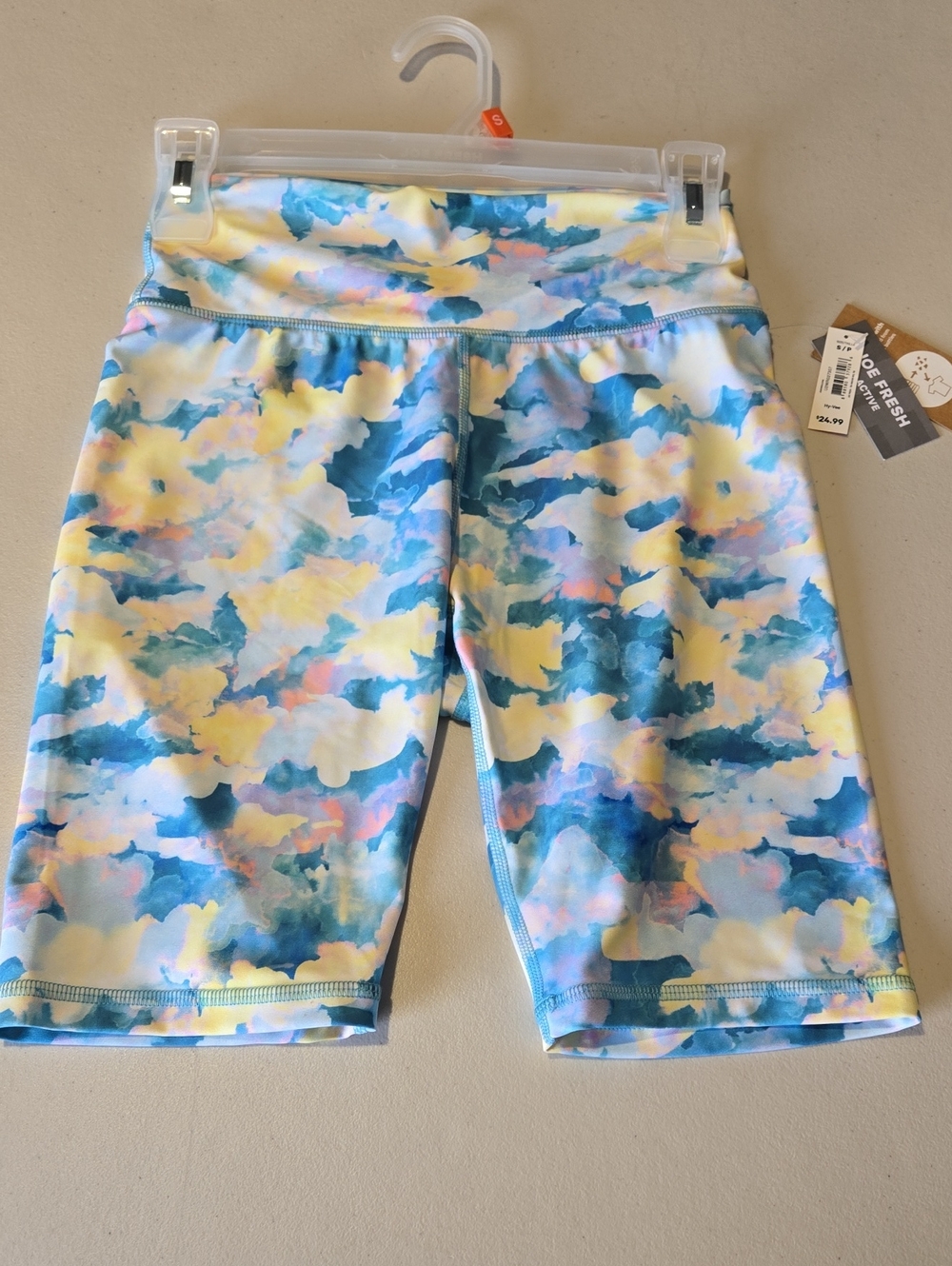 Joe Fresh Blue & Yellow Watercolor High-Rise Bike Shorts